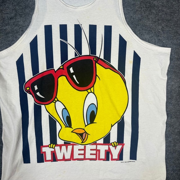 Mens Looney Tunes Tweety Bird Tank Top‎ Graphic Tee Vintage 1996 Large - Picture 2 of 15